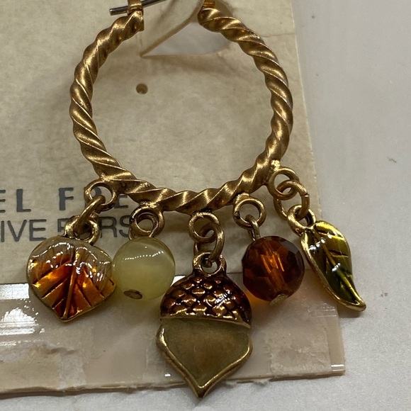 Studio Works Gold Tone and Orange Fall Leaves Hoop Earrings Nickel Free - Picture 3 of 5